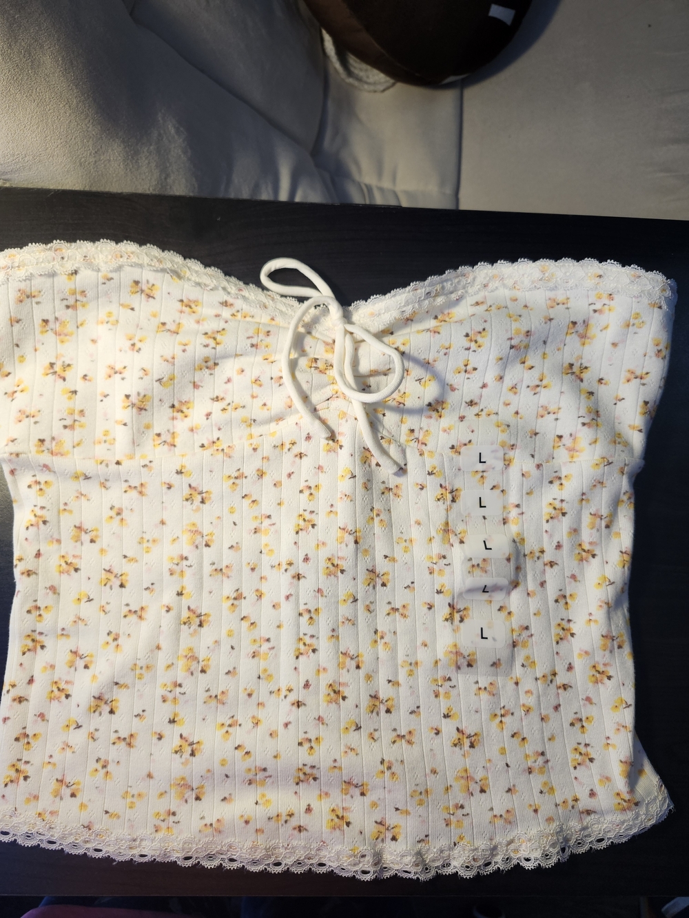 Floral Ribbed Strapless Bandeau Top - White with Yellow Floral